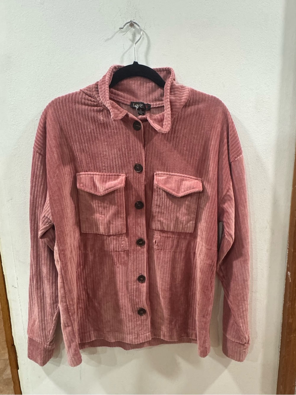 Pink Faux-Corduroy Oversized Button Down Shacket Size XL